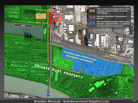 Trial demonstrative showing Port of Tacoma and protest zones.